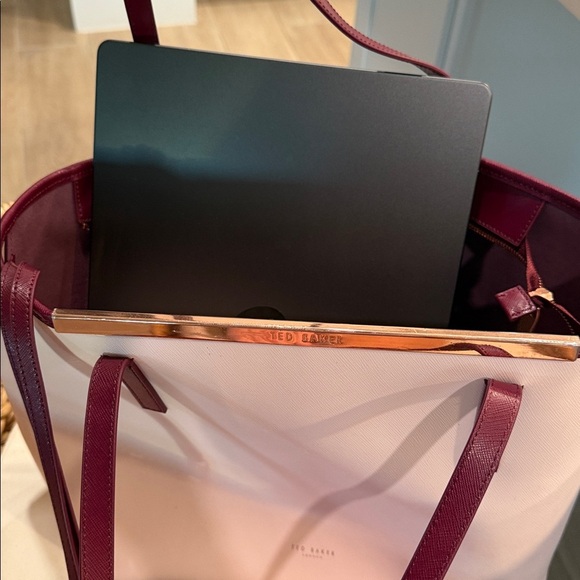 Ted Baker London Pink and Burgundy Floral Tote Bag Rose Gold Accents - Picture 16 of 16